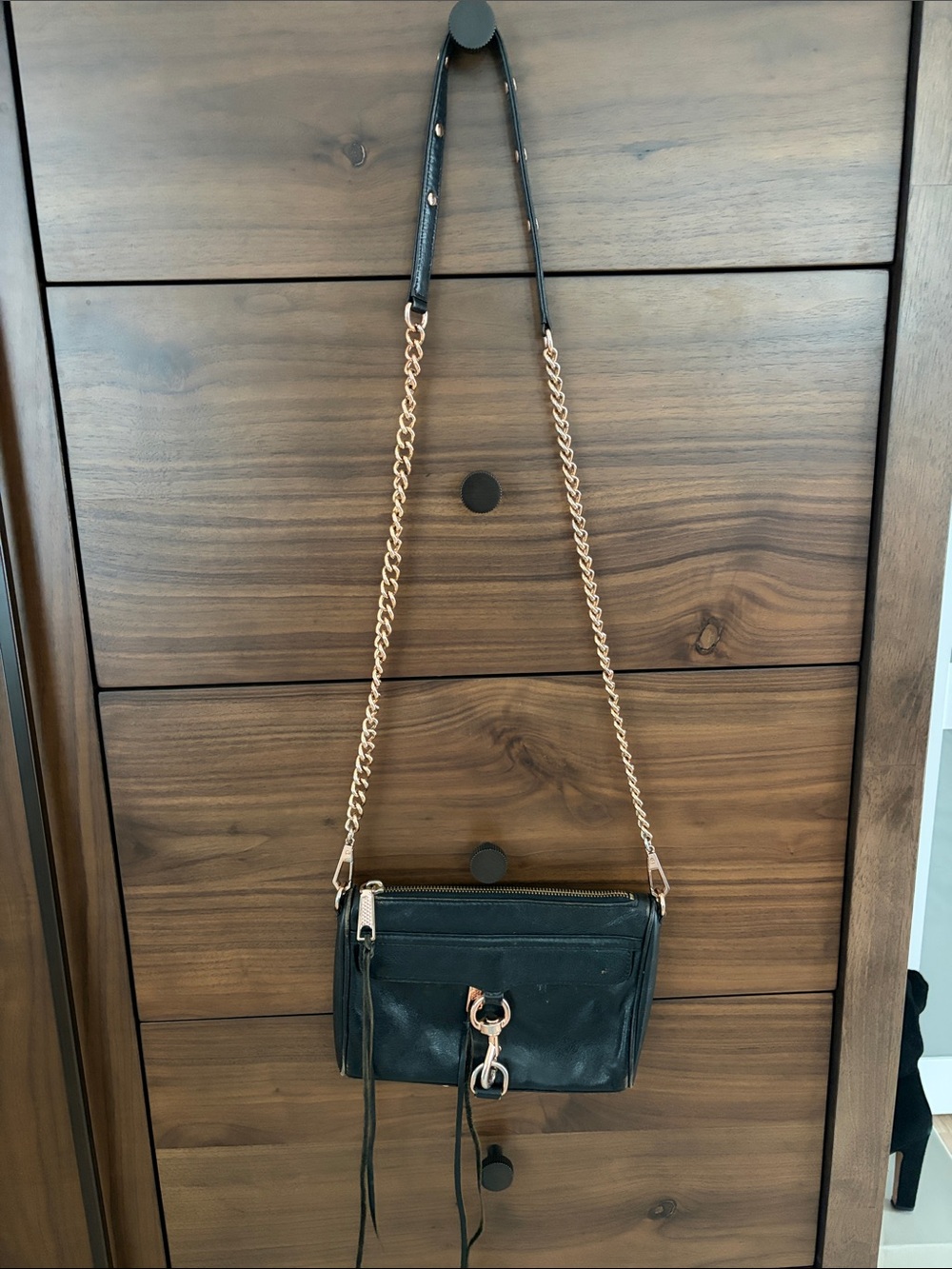 Black Chain Strap Crossbody Bag with Gold Hardware